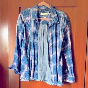 We The Free Blue Plaid Button-Up Shirt